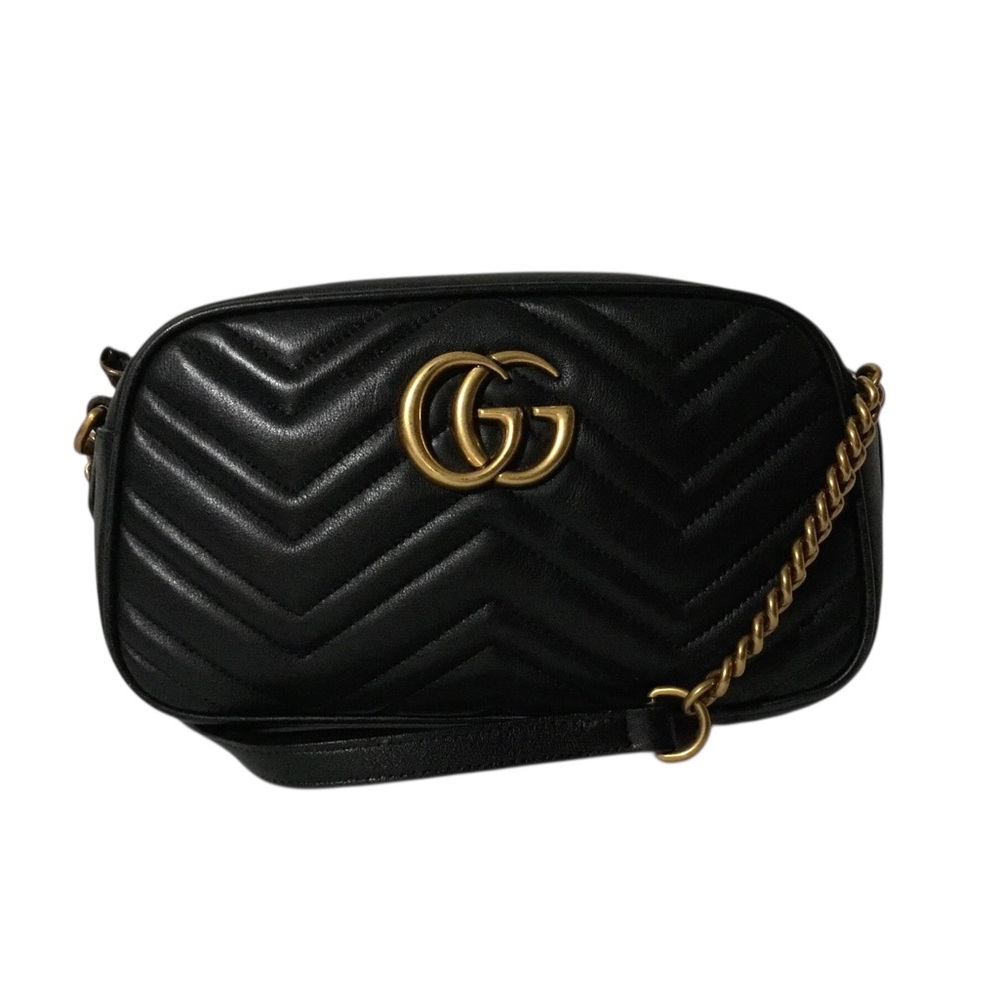 Designer Inspired Quilted Black Leather GG Chain Crossbody